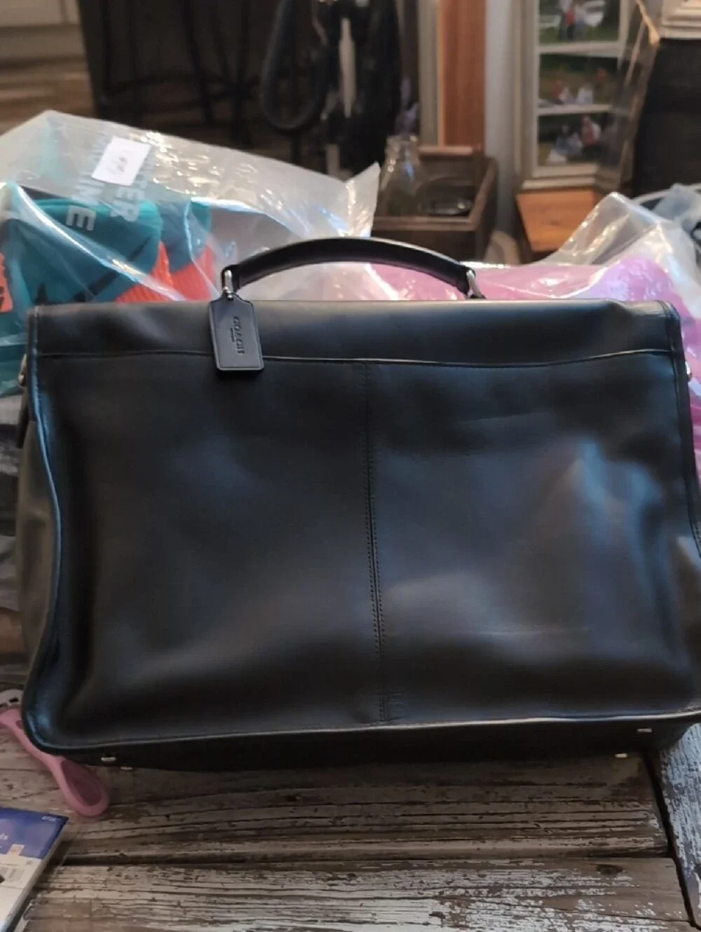 Coach Black Leather Briefcase with Silver Hardware
